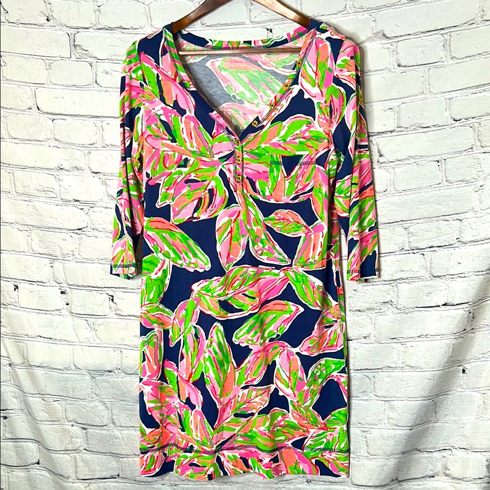 Lilly Pulitzer Palmetto In the Vias Dress Navy Long Sleeve Dress Size Large